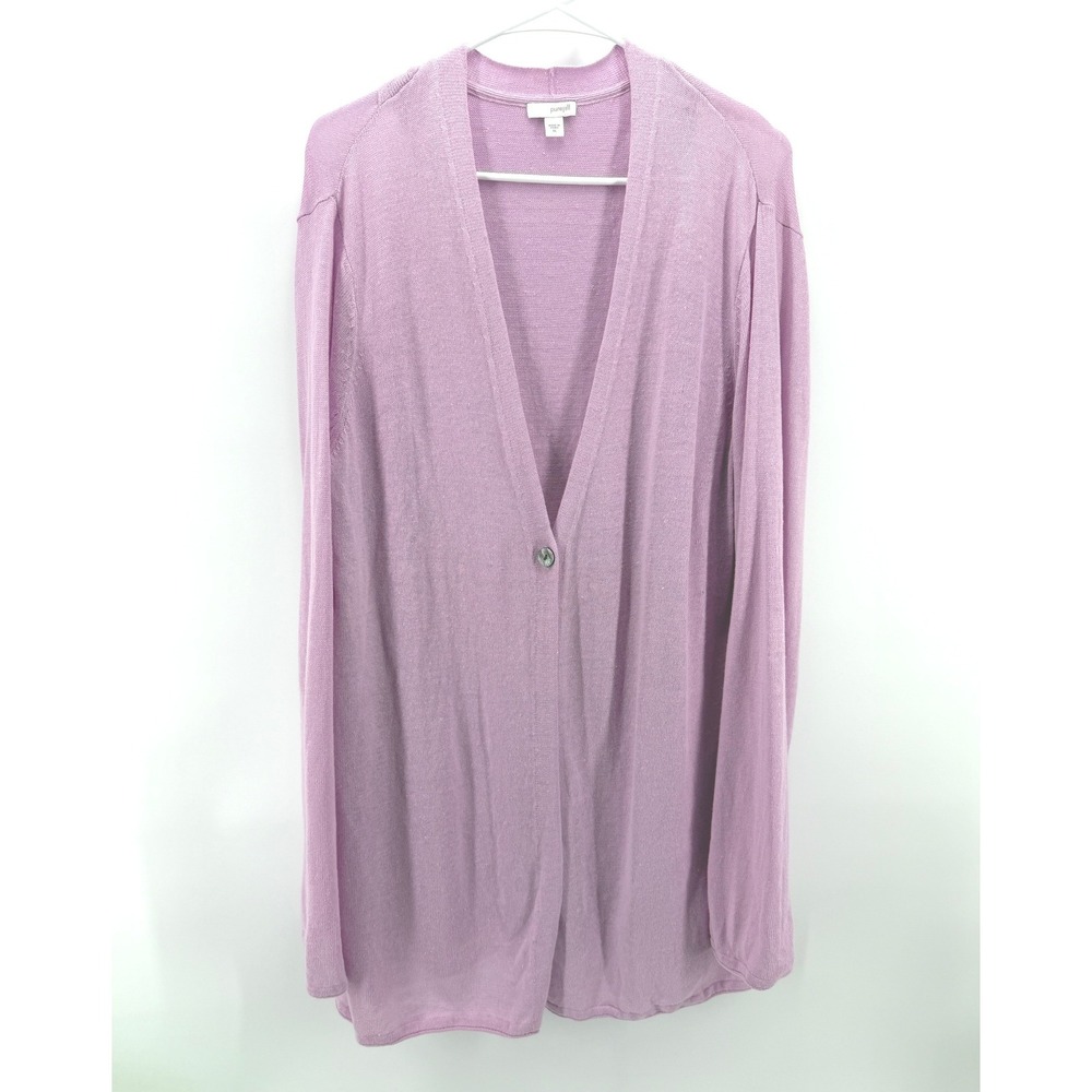 Pure Jill Cardigan Purple Linen Blend One Button Open Back Long Duster Women XL